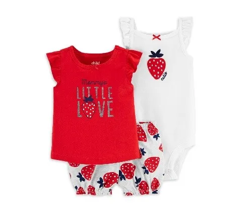 Child Of Mine Carter's Baby Girl 3-Piece Strawberry Red Outfit Set Size Newborn