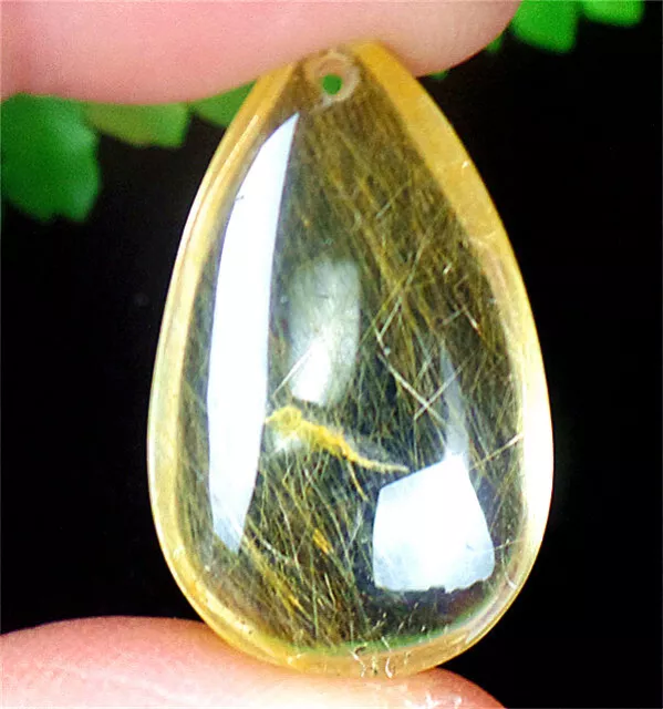 29x18x8mm Natural Gold Rutilated Quartz Crystals Teardrop Reiki Pendant BQ67311