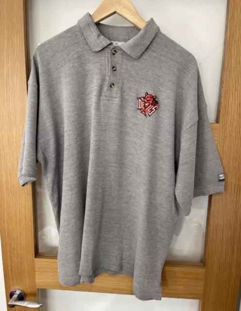 Cardiff Devils Retro Embroidered Grey Hanes Ice Hockey XL Heavy Polo Shirt