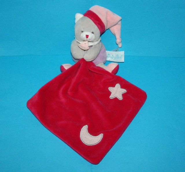 Babynat Doudou Chat Gris Rose Mouchoir Rose Fushia Etoile Lune Luminescent Kom9