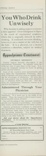 1910 Oppenheimer Treatment Excessive Drinking Physician Admin Vtg Print Ad CO2