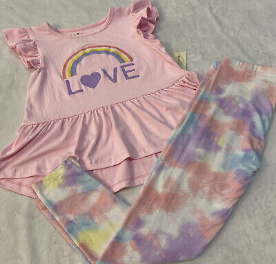 Girls Outfit, Size XS (4-5), Love, Rainbow, Tie Dye, New