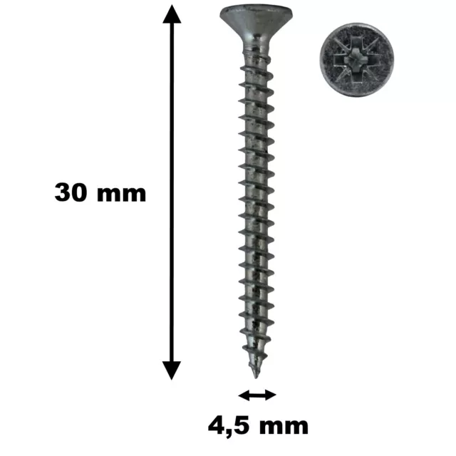 Lot de 100 vis à bois, TF, acier zingué, 4.5 x 30 mm