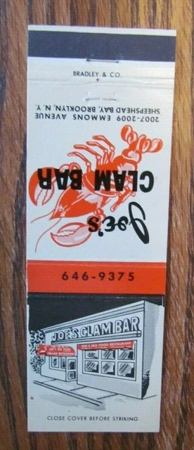 Animal Lobster Matchbook Matchcover: Joe's Clam Bar (Brooklyn, New York) -D1
