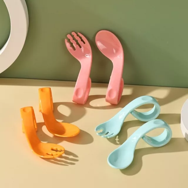 Kids Feeding Utensil Toddler Cutlery Infant Food Ringed Curved Handle Spoon Fork