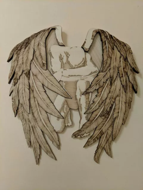 Unique multi layer wooden angel. Wall art, decor. Amazing gift.