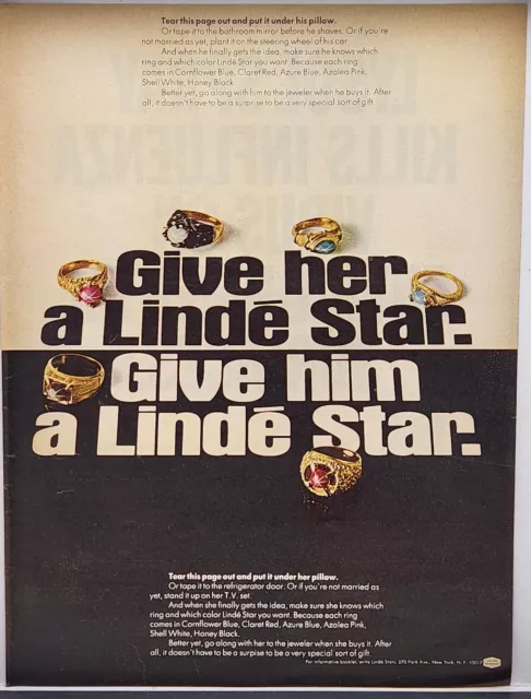 1968 Linde Star Rings Give Him Her A Linde Star Park Ave NY Vtg Color Print Ad