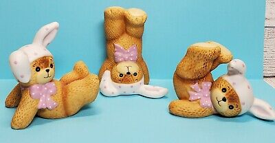 Enesco Lucy & Me Lucy Rigg set of 3 Easter polka dotted bunny tumbler bears