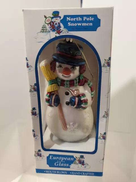 North Pole Snowman European Style Glass Hand Blown Mouth Blown Beautiful Snowman