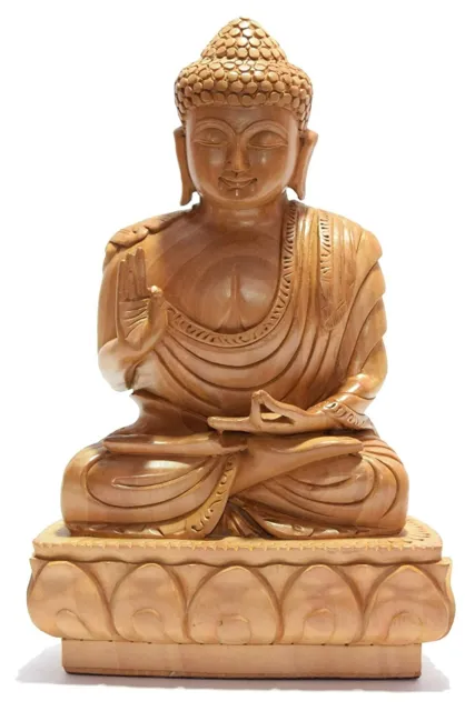 Wooden Lord Buddha Budh Carved God Statue Sculpture Figurine Home Temple Decor