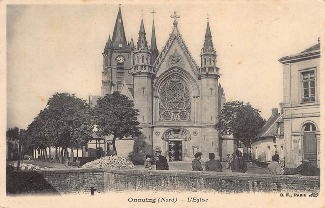 Carte Postale Ancienne Dept 59 Nord - Onnaing l' Eglise ( animée )