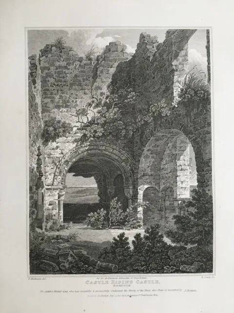 1813 Antique Print; Castle Rising Castle, Norfolk after Mackenzie