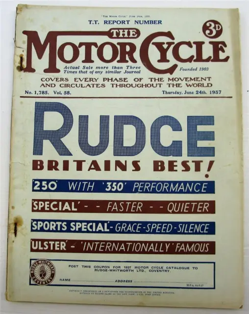 Motor Cycle 24 Jun 1937 Motorcycle Magazine Lightweight & Senior TT