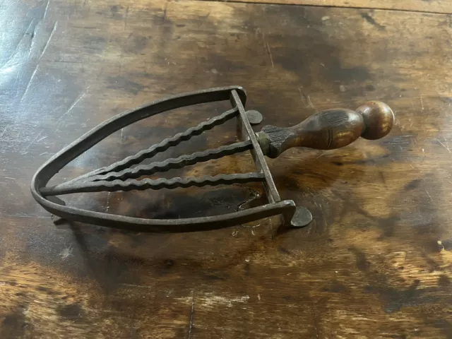 Rare 18Th C Snake Decorated Wrought Iron & Wood Handle Hearth Trivet