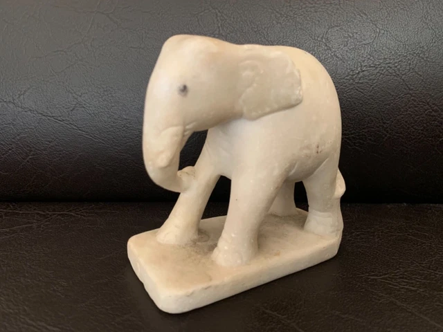 Antique Burmese 19th Century Mandalay style elephant marble sculpture 3