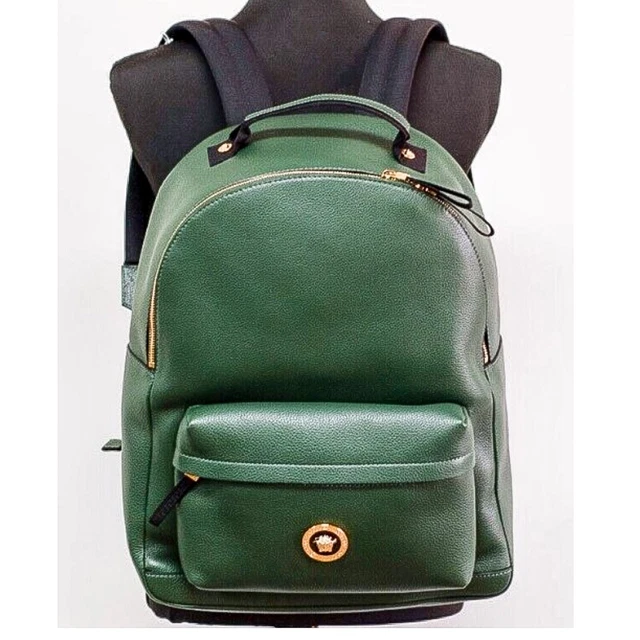 VERSACE Medusa Forest Green Calf Grain Leather Designer Large Backpack NEW VERSACE Medusa Forest Green Calf Grain Leather Designer Large Backpack NEW