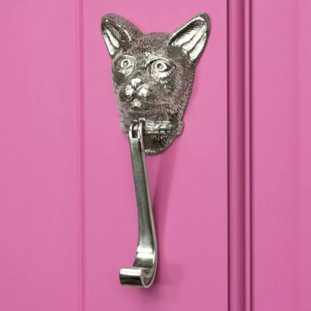 Bright Chrome Cat Head Door Knocker - Supplied With Fixings