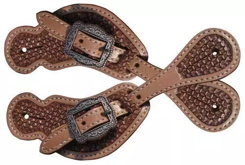 Showman Youth Size Basket Weave Tooled Medium Leather Spur Straps