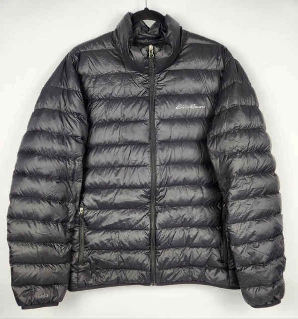 Eddie Bauer Mens EB650 Goose Down Fill Black Coat Full Zip Puffer Jacket Size L