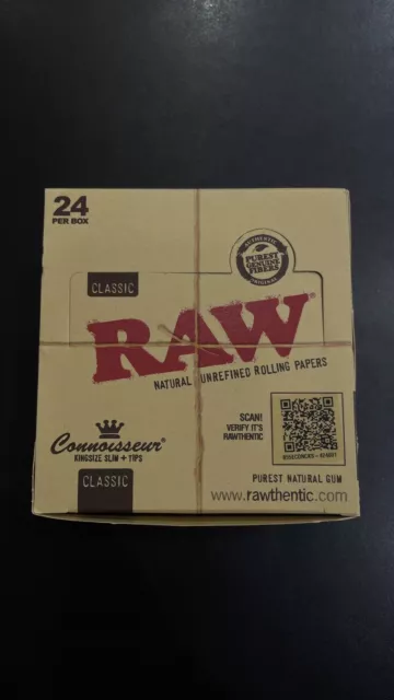 RAW Rolling Papers King size Slim Connoisseur with Tips Classic long Full Box 24