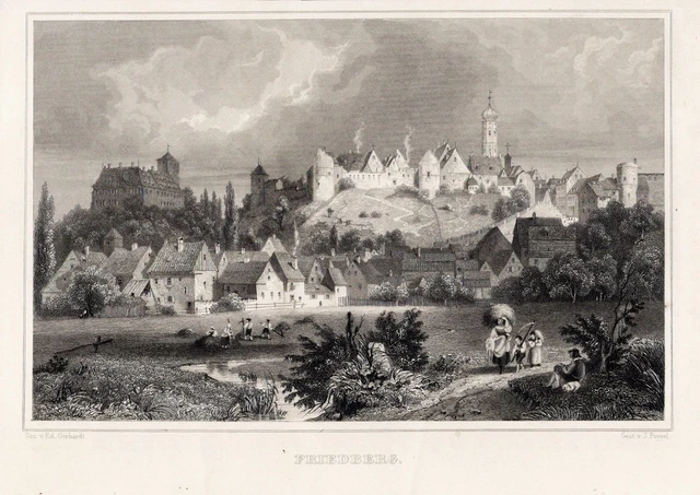 Friedberg Augsburg Baviera Incisioni Al Acciaio Engraving Gerhardt Poppel 1840