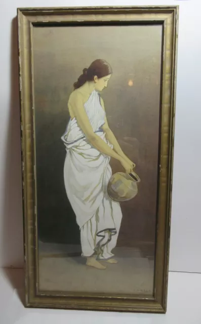 1925 Antique Watercolor Painting Arab Middle East Young Woman Signed 21" x 11"