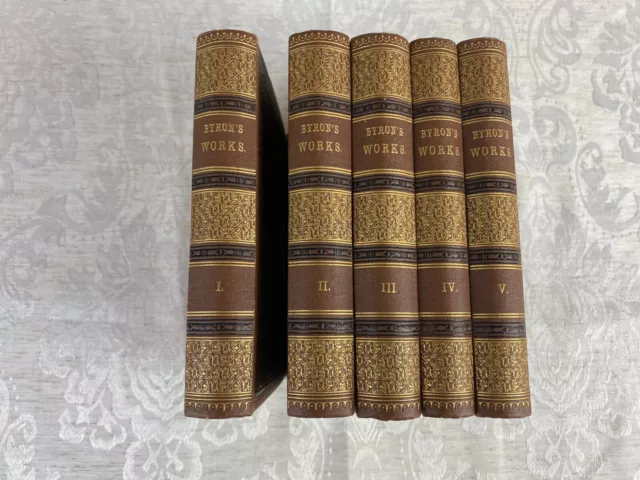 5 antike Bücher von 1866, The Works of Lord Byron, auf Englisch