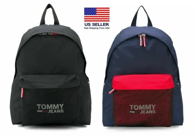 New Tommy Jeans Cool City Logo Print Mesh Pocket School Book Bag Backpack