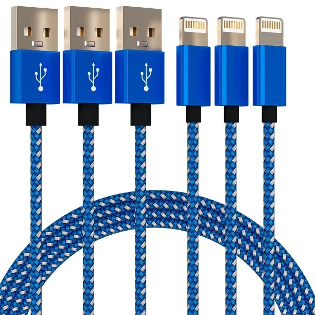 3 Pack 6ft Long iPhone Lighting Phone Charger Cable - Heavy-Duty Durable Braided