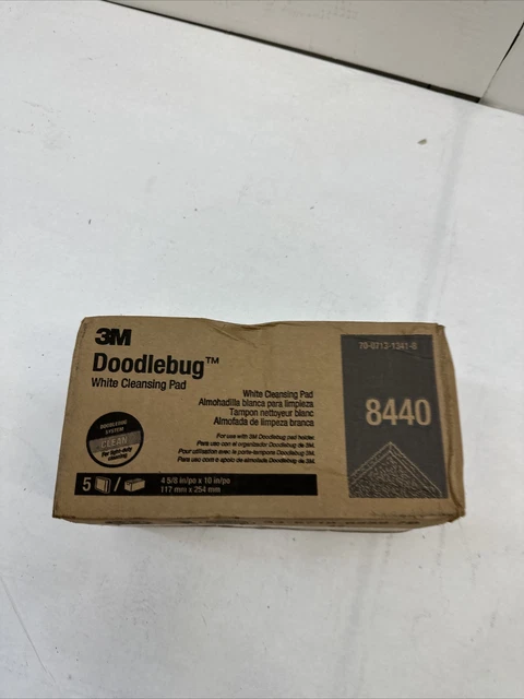 3M Doodlebug 8440 White Cleansing Pad (5pk) light-duty cleaning 10”x 5” X  1”