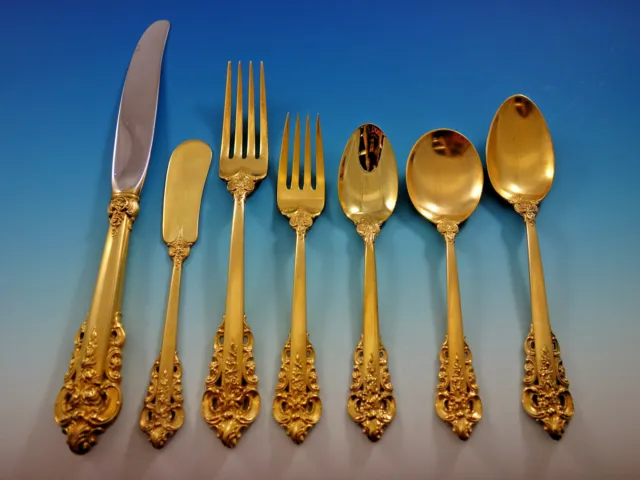 Golden Grande Baroque by Wallace Sterling Silver Flatware Set Dinner 57 pcs Gold