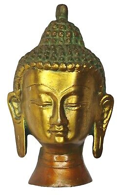 Buddha Head Figure Handmade Brass Buddhism Tibetan Table Decor Statue Figurine