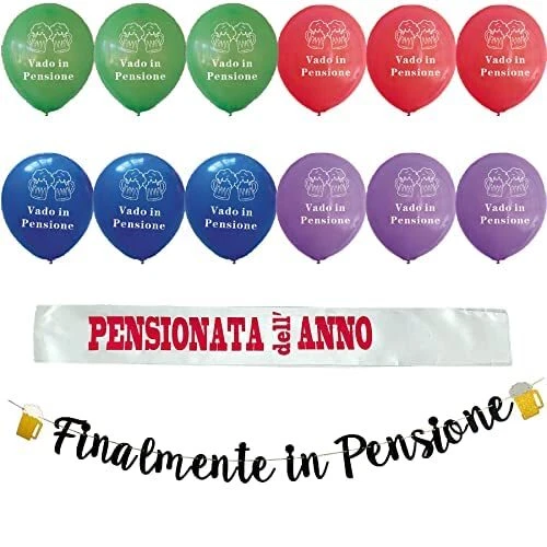 Decorazione Pensione Banner E Palloncini - Striscioni "Finalmente In Pensione", Nero E Oro - Foto 2