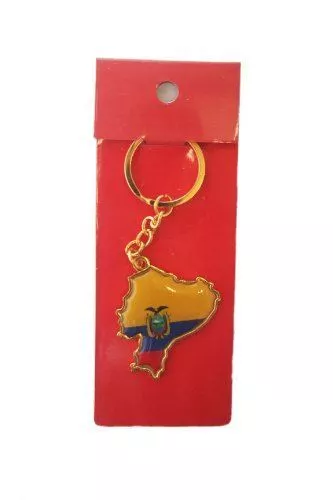 Ecuador Country Shape Flag Metal Keychain .. New