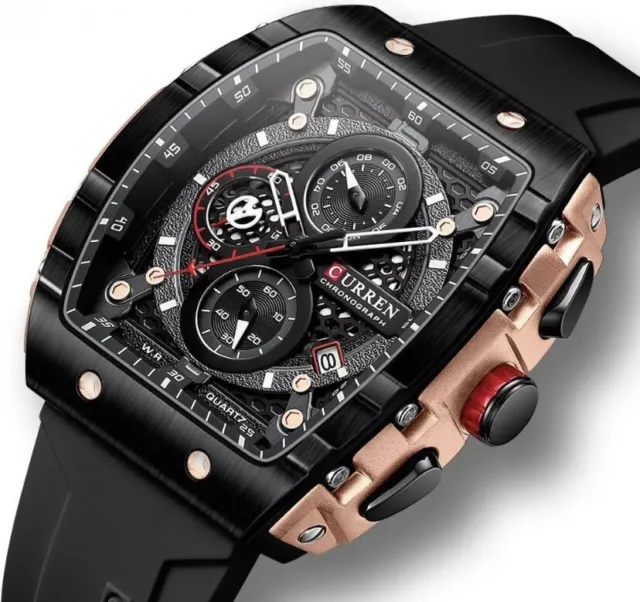 MENS WATCHES DATE Day Calendar Big Square Dial Classic Waterproof Wrist