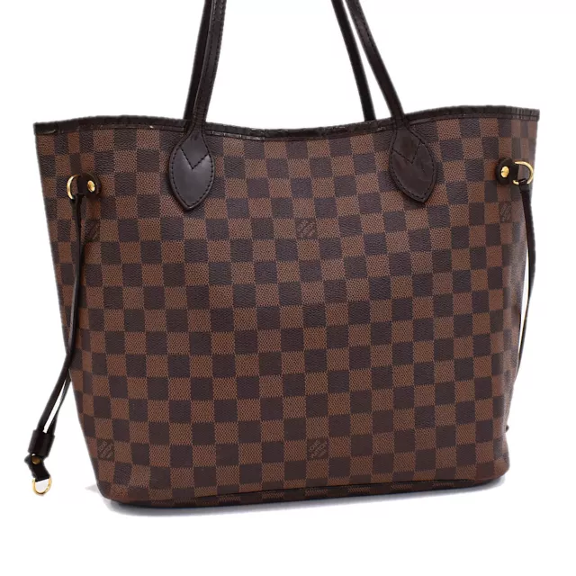 Auth LOUIS VUITTON Damier Ebene Neverfull MM N51105 LV Tote Bag Brown Canvas