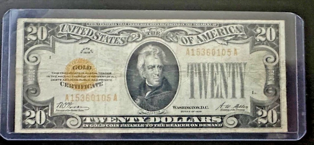 1928 Gold Certificate 20  Dollars Note Banknote Vf