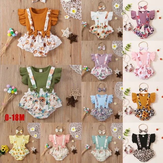 3Pcs Newborn Baby Girls Summer Clothes Outfits Tops Floral Jumpsuit Shorts Set
