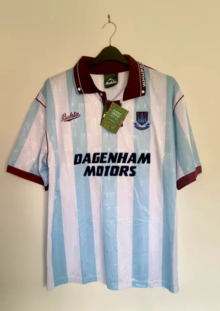 West Ham United Fußball Shirt 1992 Bukta Away Punktzahl Zeichnung Retro Replik Größe XL