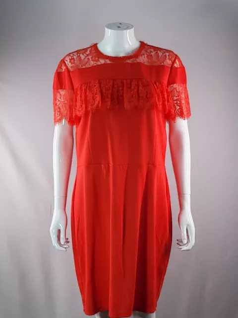 Asos Red Lace Trim Party Evening Dress UK 18 EU 46 Stretch Viscose Mix