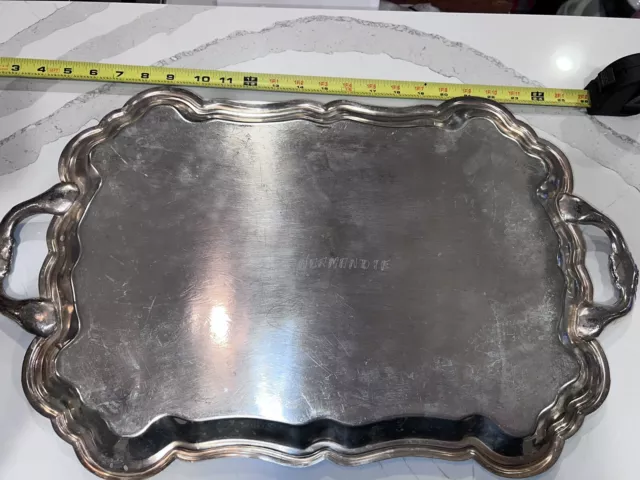 Large FB Rogers Silverplate Footed Serving Tray, dual handles 3