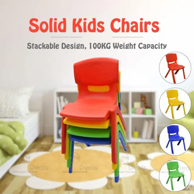 Set of 8 Brand New Kids Toddler Plastic Chair Yellow Blue Red Green Up to 100KG