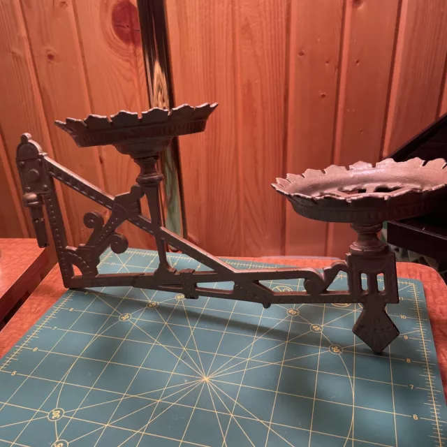 Vtg Cast Iron Double (2) Oil Lamp Wall Mount Swing Arm Holder without Bracket