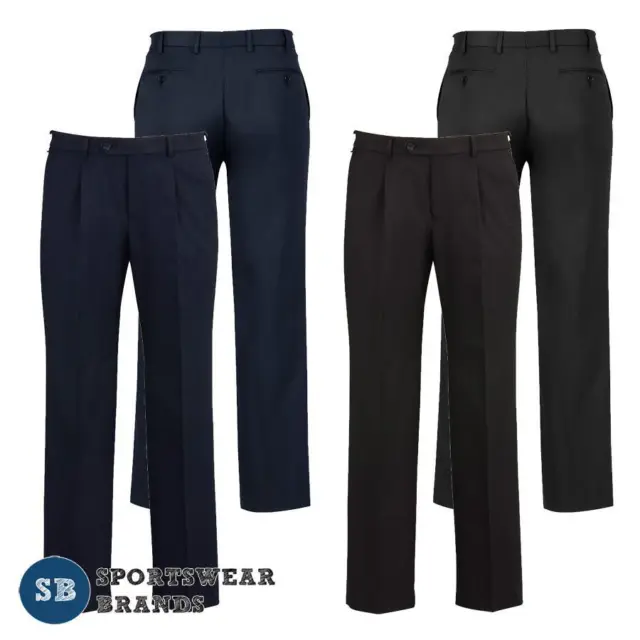 Mens Pants Trousers Modern Comfort Waist Work Pleated Comfort Corporate BS10110