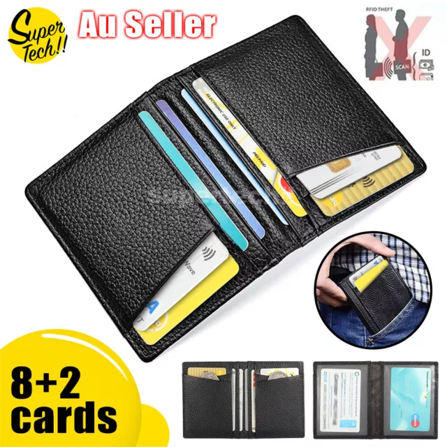 Men Leather Credit Card Holder RFID Blocking Slim Wallet Money Purse Protector