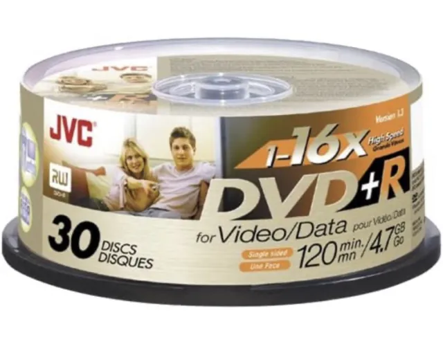 JVC DVD+R 16x 4.7GB 120 mins Blank Discs Spindle (Pack Of 30 )