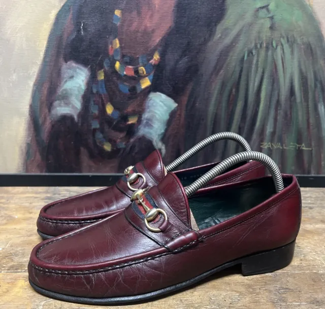 Gucci Men's 42.5 US 8.5-9 Vintage Burgundy OX Blood Leather Horsebit Loafers