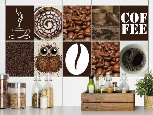 Fliesenaufkleber Set Coffee Kaffee Fliesensticker zum Aufkleben für die Küche