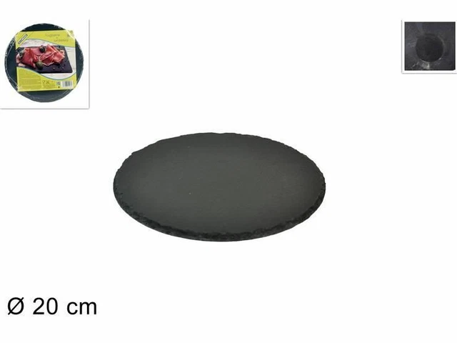 Plateau Rond En Ardoise Naturelle 20cm - Planche Service Collations Avec Protections Antidérapantes, Bord Rustique