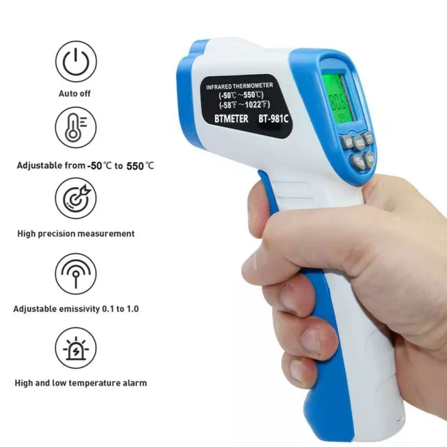 BTMETER Laser Infrarot Thermometer IR Pyrometer Temperaturmessgerät 50 +550°C DE